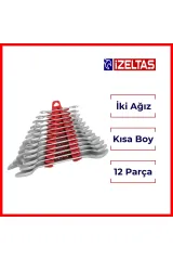 İzeltaş İki Ağız Anahtar Takımı, 12 Parça, Kısa Boy, Dayanıklı Çelik Anahtar Seti